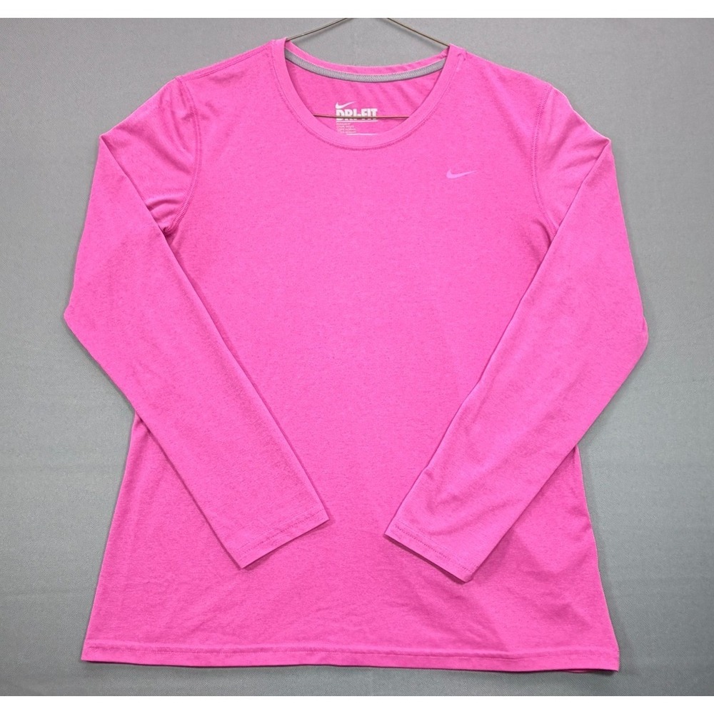 Nike Dri-Fit Womens Large Pink Long Sleeve Athletic T-Shirt Running Activewear